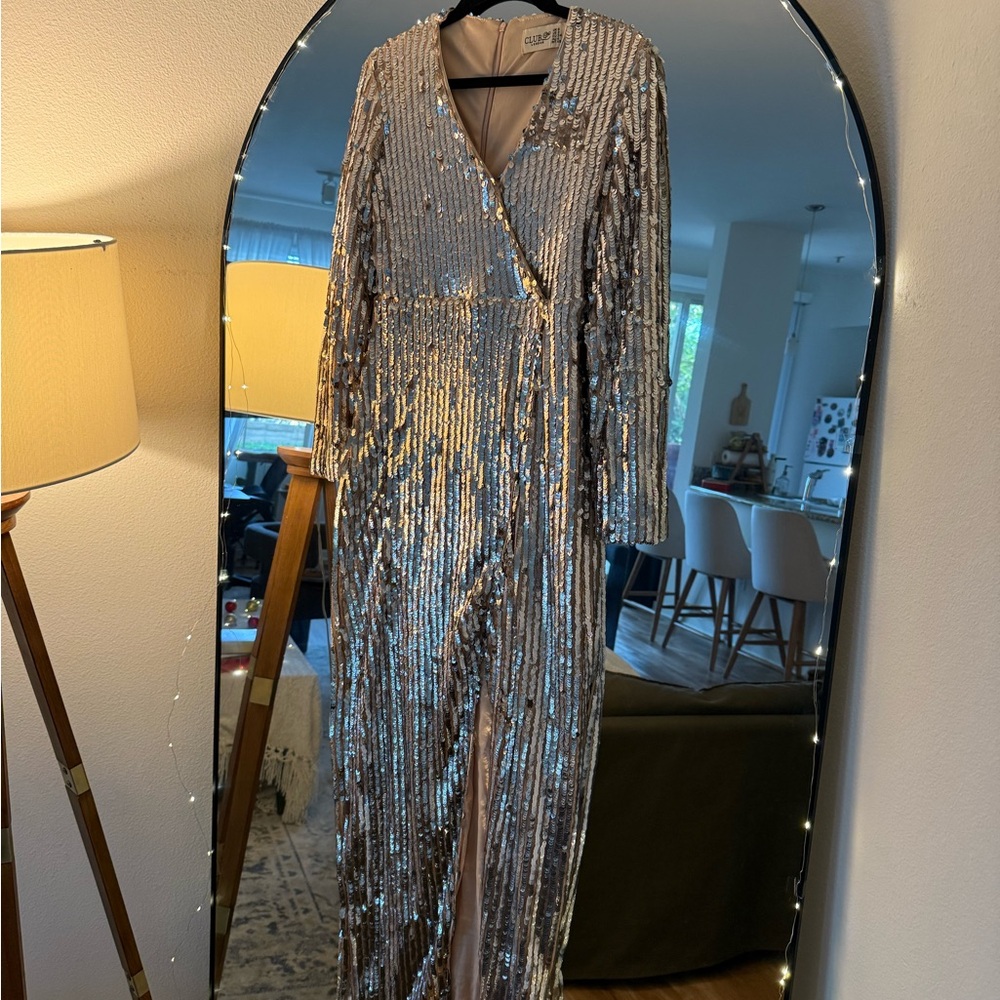 Club L London Silver Sequin Glam Dress
